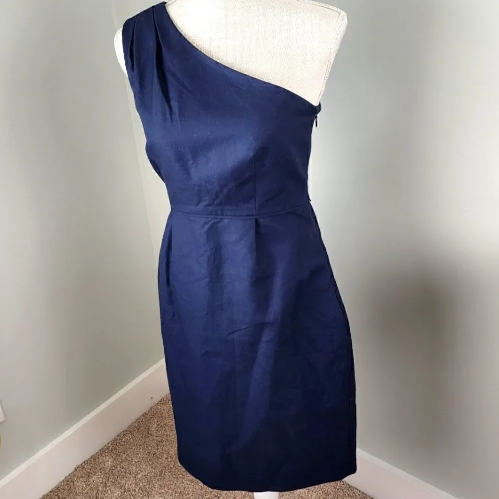 J CREW WOMEN'S MISHA ONE SHOULDER WITH SUBTLE PLEATING FITTED DRESS SIZE 0